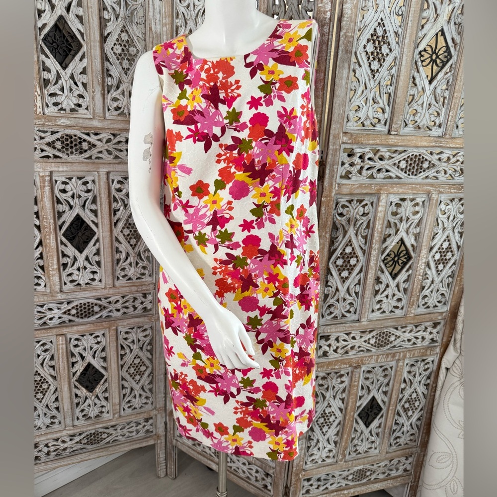 Vintage Dress Barn Pink and Yellow Sheath Dress Sleeveless Crew Neck
